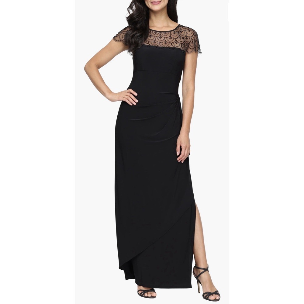 Alex Evenings Embellished Jersey Evening Gown Size 4 Petite Formal Mother Bride